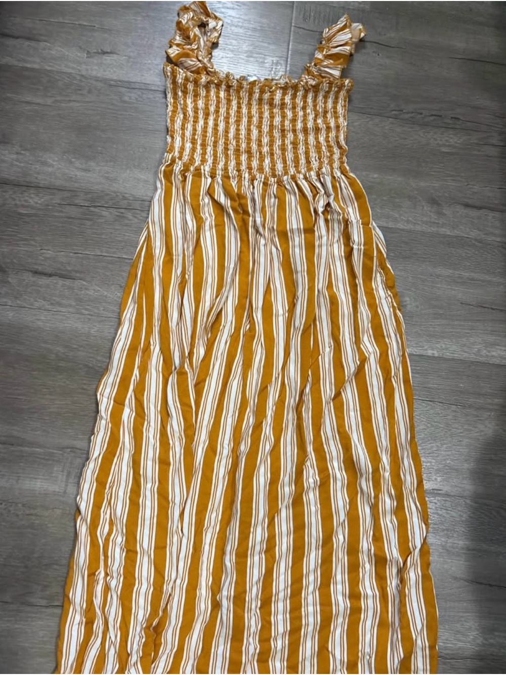 Girls' Smocked Mustard and White Stripe Maxi Dress